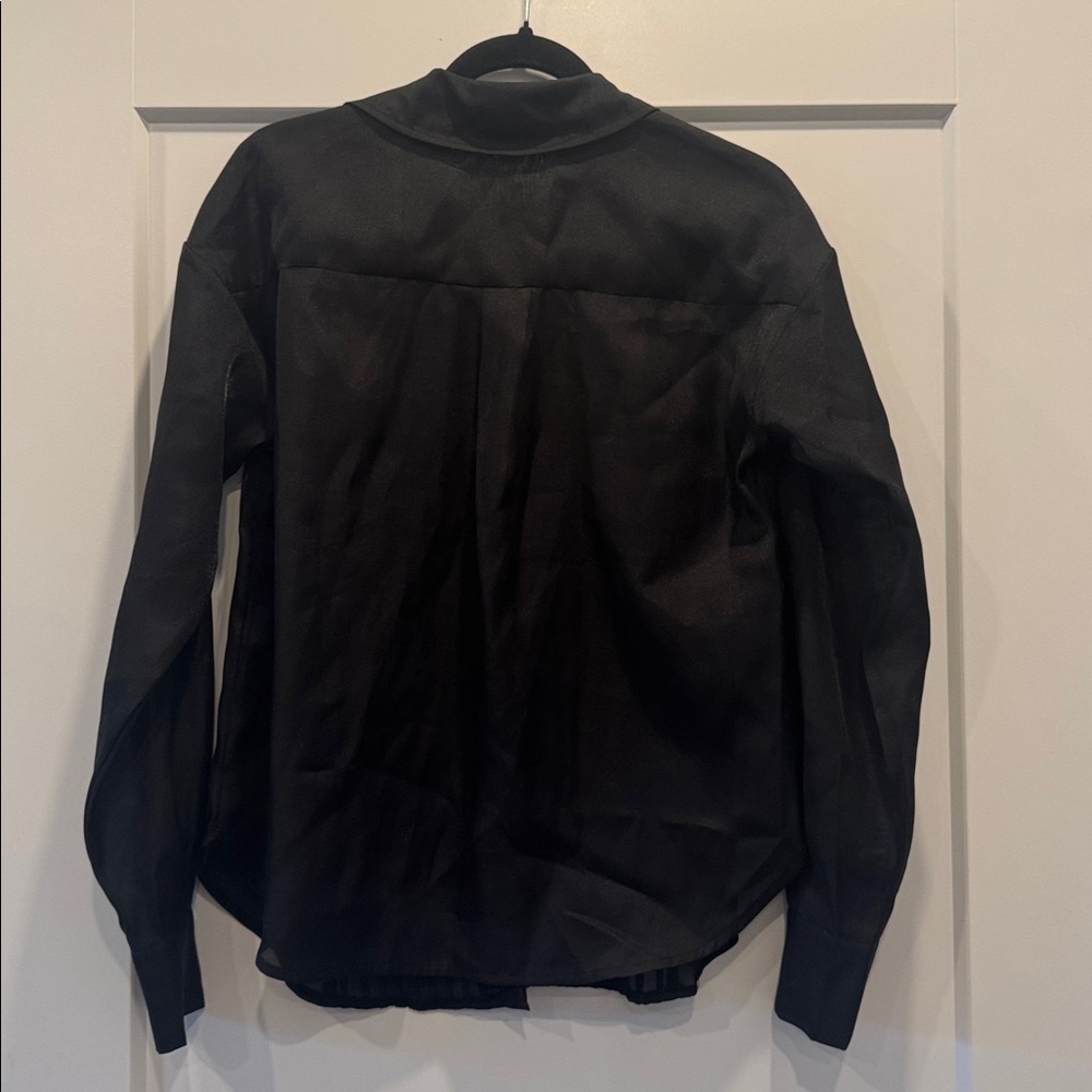 NWOT AVEC LES FILLES sheer pintuck black longsleeve button down top blouse shiny - Picture 6 of 6